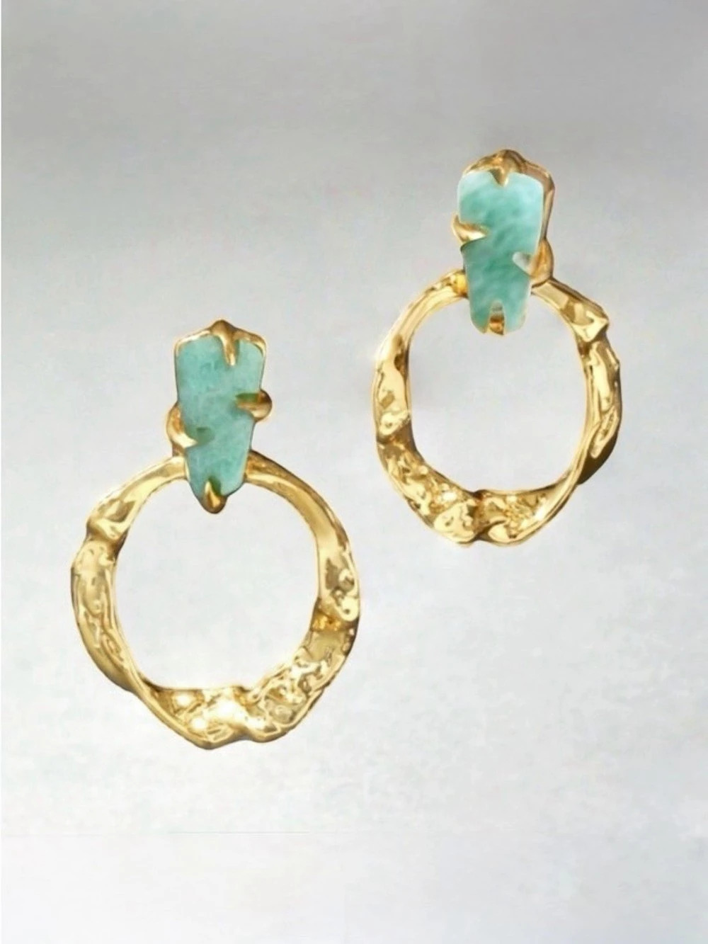 Alexis Bittar Gold Amazonite Door Knocker Hoop Drop Earrings SB24